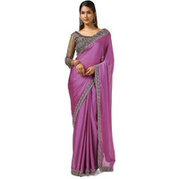 Soch Womens Purple Chiffon Embroidered Saree With Sequins