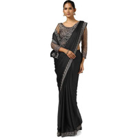 Soch Womens Black Chiffon Embroidered Saree With Sequins