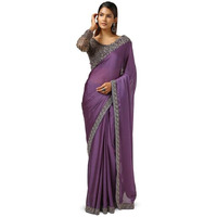 Soch Womens Lavender Chiffon Embroidered Saree With Sequins
