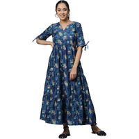 Aurelia Women Dark Blue Kuchai Silk Floral Maxi Printed Dress_22Aua13353-504142_L