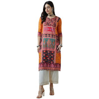 Soch Womens Mustard Viscose Muslin Ethnic Motifs Kurta With Sequins