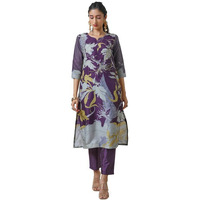 Soch Women's Poly Muslin Kurta Set (Ewa4Ks10421A_Purple