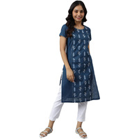 Aurelia Women's Embroidered Regular Blue Cotton Kurta
