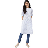Aurelia Women White Cotton Stripes Printed Straight Kurta_22Aua13355-702450_Xs