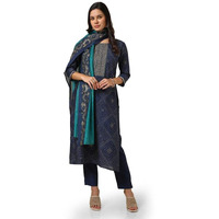 Soch Womens Navy Blue Viscose Blend Bandhani Print Suit Set With Thread Work