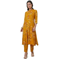 Soch Womens Mustard Rayon Floral Print Princess Cut Co-Ord Set