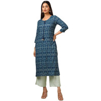 Soch Womens Blue Rayon Ethnic Motifs Kurta