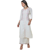 Soch Womens Off White Silk Blend Embroidered Kurta Set With Thread Work