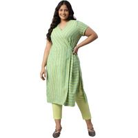 Aurelia Women Lime Sherbet Cotton Stripes Yarn Dyed Straight Kurta_22Aua13360P-702577_4Xl