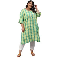 Aurelia Women Lime Sherbet Dobby Floral Yarn Dyed Straight Kurta_22Aua13529P-702541_3Xl