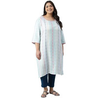White Dobby Printed Ethnic Plus Size Kurta