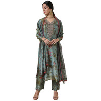 Soch Womens Sap Green Tissue Botanical Print Suit Set With Cutdana