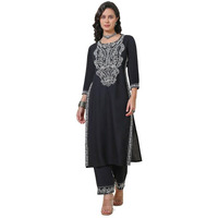 Soch Womens Black Rayon Dori Embroidered Straight Kurta Set