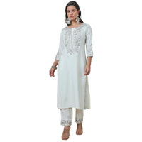 Soch Womens Off White Rayon Embroidered Kurta Set With Thread Work