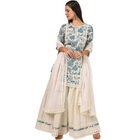 Soch Womens Turquoise Blue Linen Floral Print Suit Set