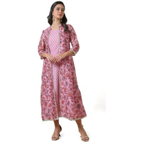 Soch Womens Pink Floral Print Chanderi Blend Dress With Jacket