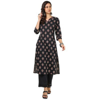 Soch Womens Black Cotton Botanical Print Kurta With Gotta Patti
