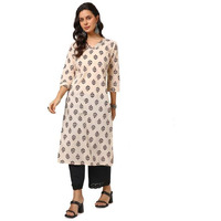 Soch Womens Beige Cotton Botanical Print Kurta With Gotta Patti