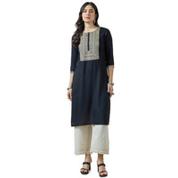 Soch Womens Black Yoke Embroidered Rayon Straight Kurta