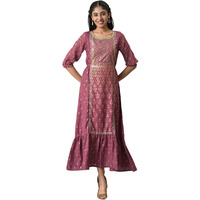 Aurelia Women's Maroon Blouson Sleeves Dress With Placement Print_22Aud10479-504031_S