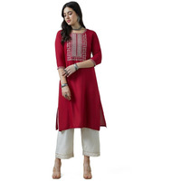 Soch Womens Maroon Rayon Zari Embroidered Kurta