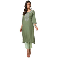 Soch Womens Olive Rayon Embroidered Kurta