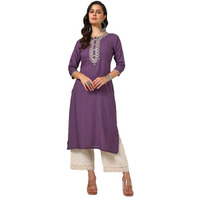 Soch Womens Purple Rayon Embroidered Kurta With Sequence Work