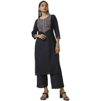 Soch Womens Black Rayon Embroidered Kurta With Faux Mirror
