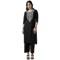 Soch Womens Black Rayon Zari Embroidered Straight Kurta