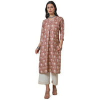 Soch Womens Earth Linen Blend Floral Print Kurta With Lace