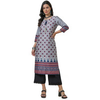 Soch Womens Grey Ethnic Motifs Kurta With Tie-Up Neck