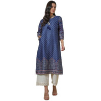 Soch Womens Blue Geometric Print Kurta With Tassels