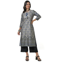 Soch Womens Grey Abstract Print Kurta With Tassels