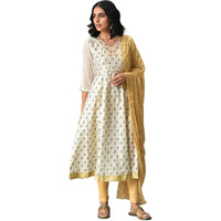 Aurelia Women White Zari Embroidered Kurta With Golden Tights And Printed Dupatta_22Aud10484-504050_L