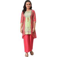 Aurelia Girl's Polyester Gillet-Kurta-Straight Palazzo (22Aug10212C-504019_Pink