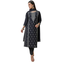 Soch Womens Black Chanderi Blend Sequin Embellished Suit Set