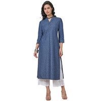 Soch Womens Indigo Checked Textured Cotton Blend Kurta