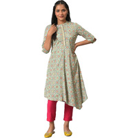 W For Woman Light Green Geometric Printed Kurta With Glitter Beads