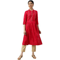 W For Woman Red Geometric Printed Khadi Regular Kurta With Metallic Embroidery