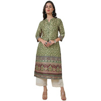 Soch Womens Green Floral Print Chanderi Blend Kurta With Tassels