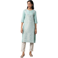 W For Woman Women's Cotton Blend Geometric Regular Teal Blue Jacquard Kurta With Embroidered Yoke (22Few18062-311823 Xl)