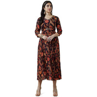 Soch Womens Wine V Neck Chinon Botanical Print Dress