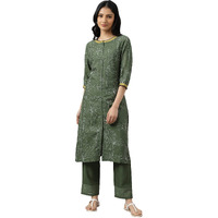 W For Woman Women's Rayon Kurta (22Auws17848-118276_Dark Green_S)