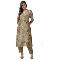 Soch Womens Olive Botanical Print Tissue Kurta Set