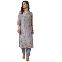 Soch Womens Blue Tissue Floral Print Kurta Set