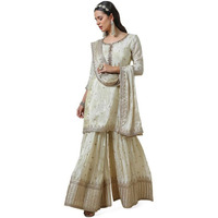 Soch Womens Cream Brocade Sharara Suit Set With Sequins
