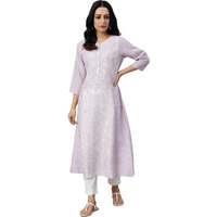 W For Woman Light Purple Floral Printed Regular Kurta