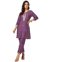 Soch Womens Purple Muslin Blend Embroidered Kurta Set With Gotta Patti