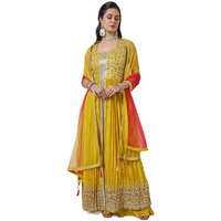Soch Womens Yellow Sequin Embellished Georgette Blend Ethnic Gown