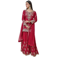 Soch Womens Fuchsia Zari Embroidered Chinon Sharara Set With Dupatta
